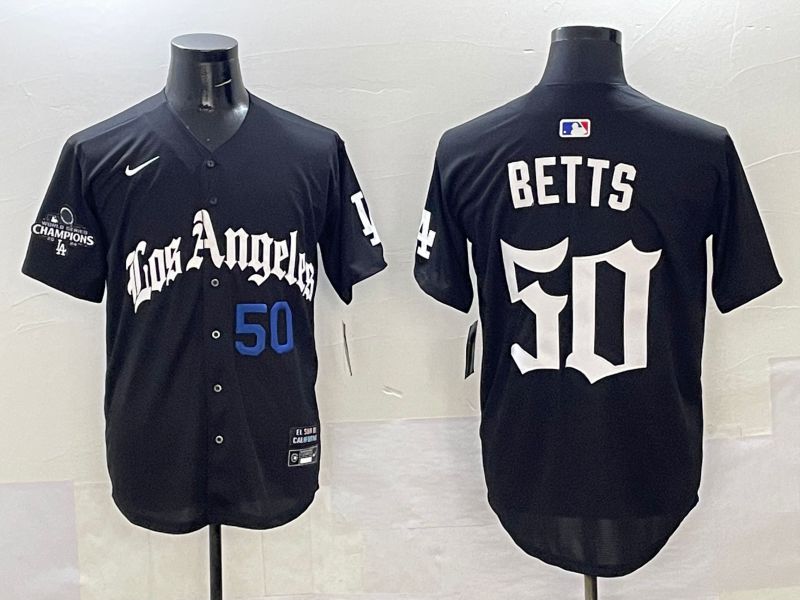 Men Los Angeles Dodgers 50 Betts Black Five generations Joint Name 2025 Nike MLB Jersey style 35